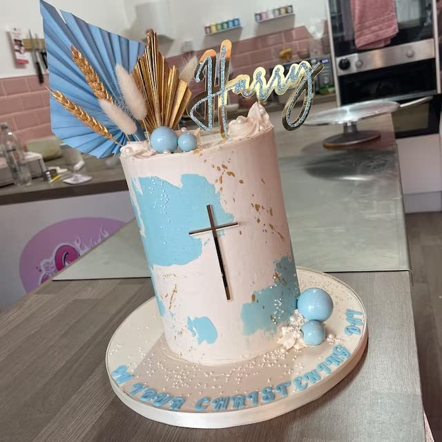 XIAOYUE 12pcs Slim Acrylic Cross Cake Charm, Christening Baptism Confirmation, Acrylic Cross Cake Decoration (3'', Gold Mirror) - Image 3
